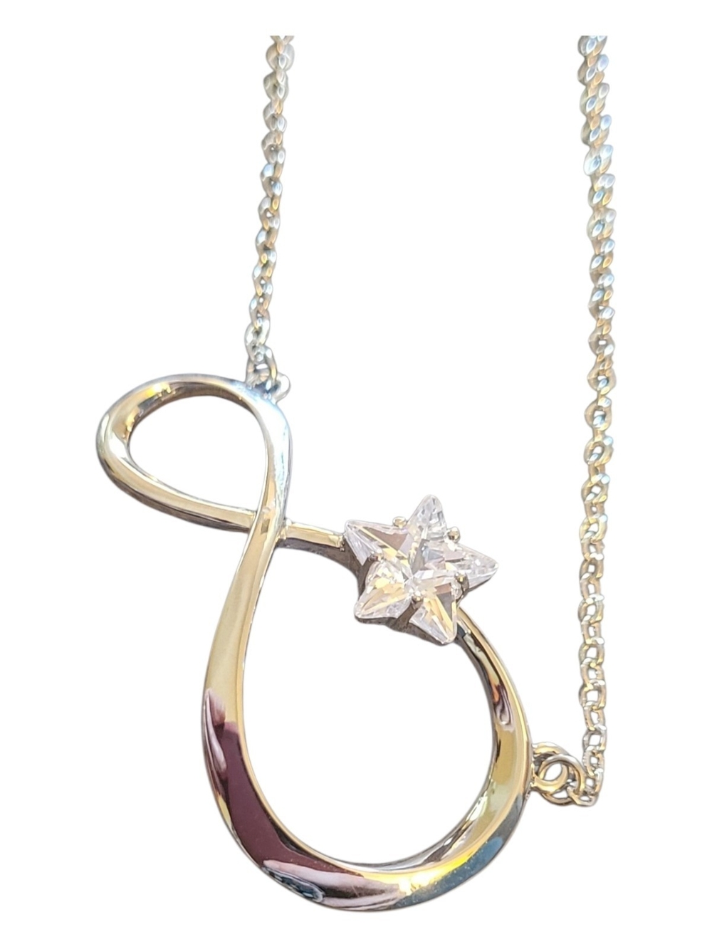 Silver-tone Infinity Pendant Necklace with White Star Crystal